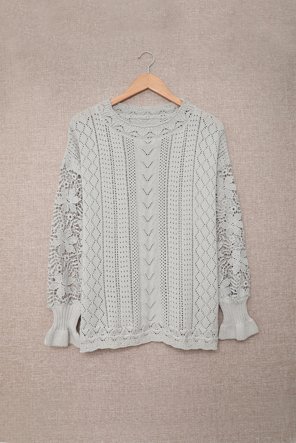 White Crochet Lace Pointelle Knit Sweater