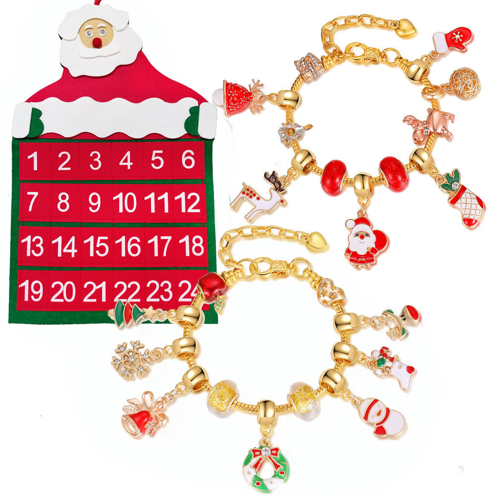 Christmas Decorations Gift Advent Calendar Fabric Bag Bracelet Necklace Beaded DIY Gift Set