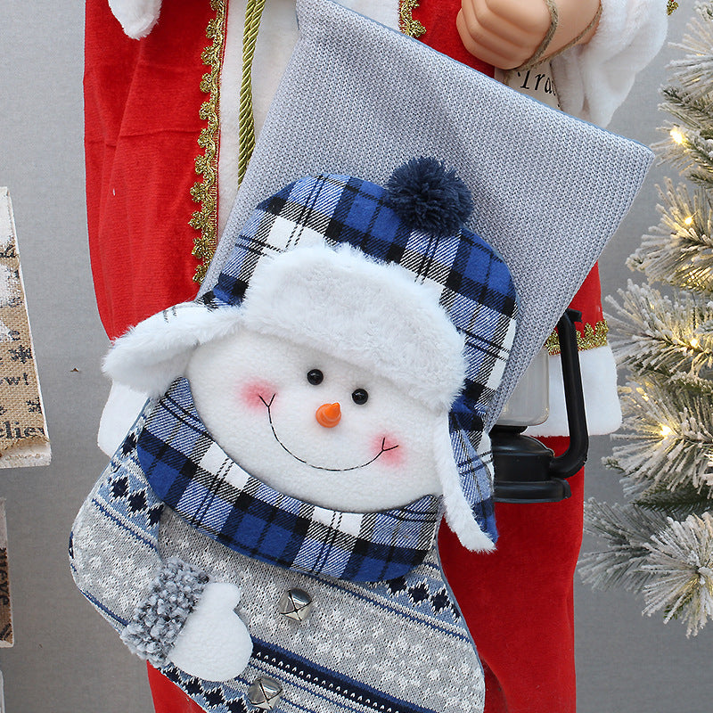 Christmas New Product Blue Knitted Fabric Christmas Party Decoration Socks Gift Bag Christmas Tree Pendant Accessories