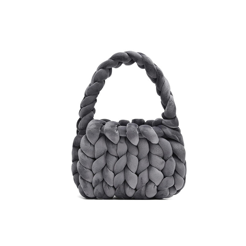 DIY hand woven crystal velvet core spun yarn woven hand-held mailman bag