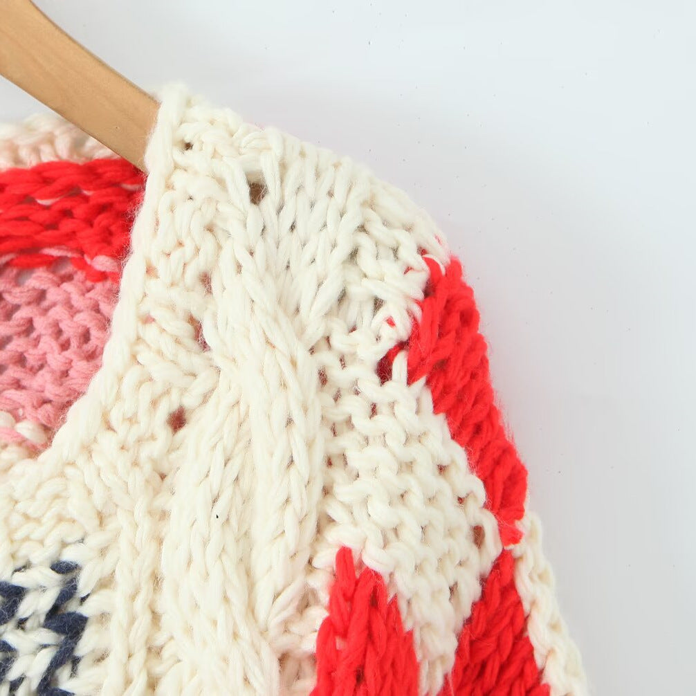 Retro style loose all handmade knitted sweater jacket