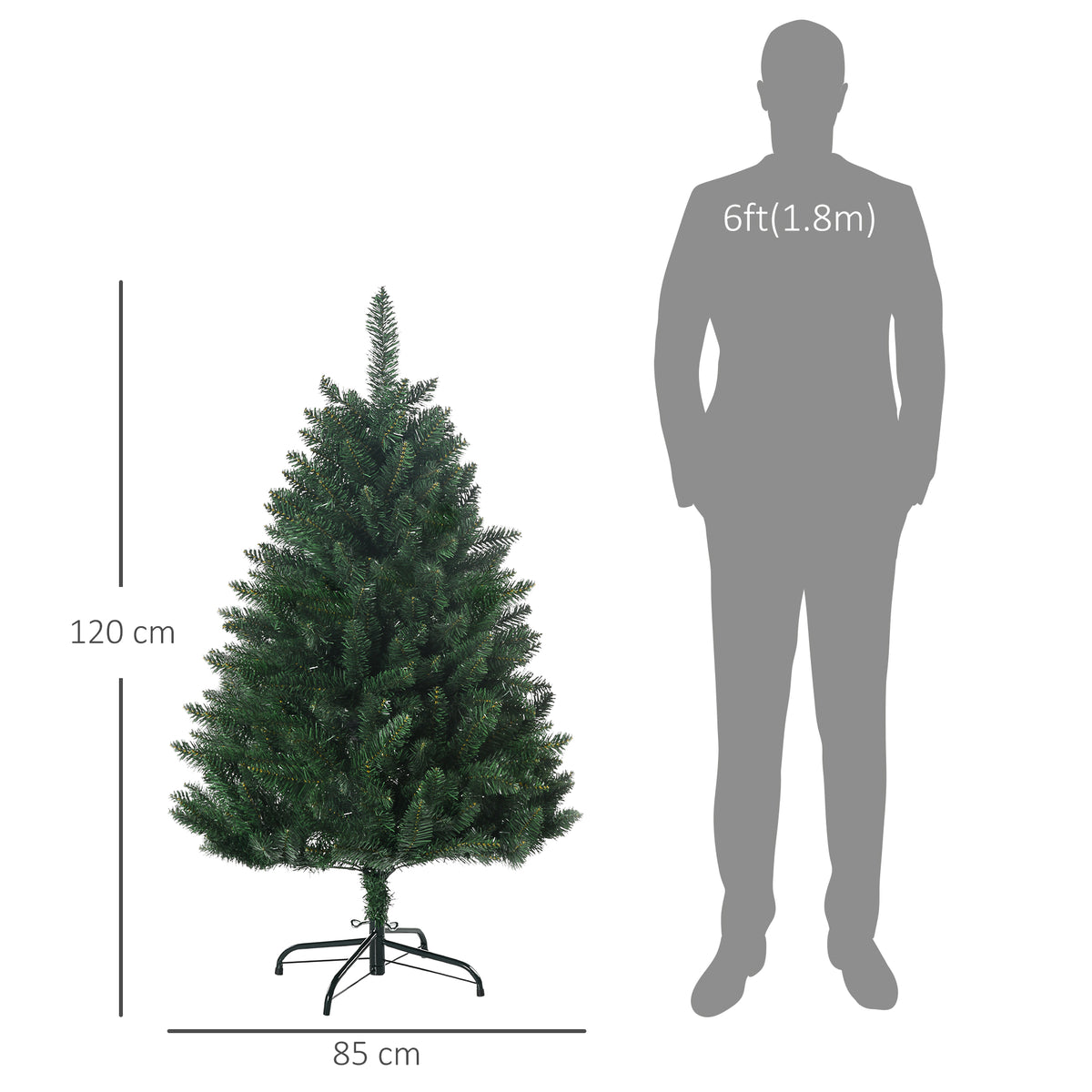 Sapin de Noël artificiel 305 branches avec pied croix acier amovible Ø 85 x 120H cm vert-2