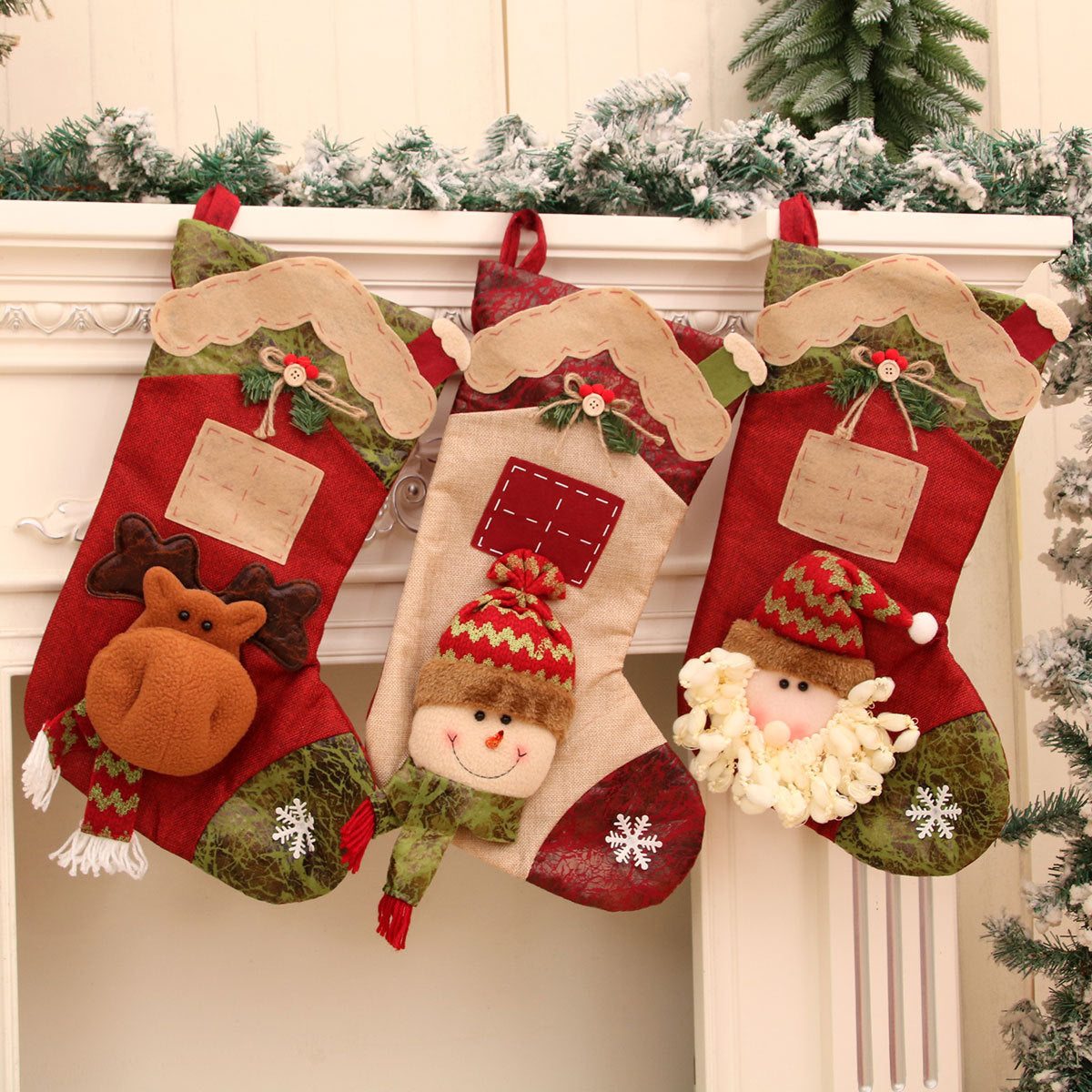 3D Linen Splicing Cartoon Christmas Socks Christmas Decorations Gift Pendants