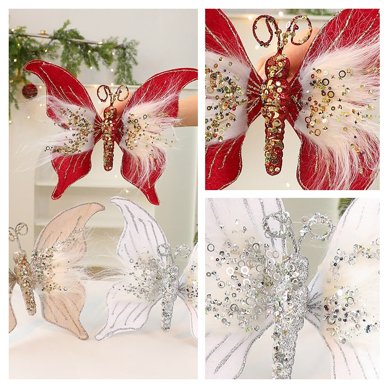 Saint Yuan New Fabric Christmas Butterfly DIY Christmas Scene Decoration Props Christmas Decorations Simulation Butterfly