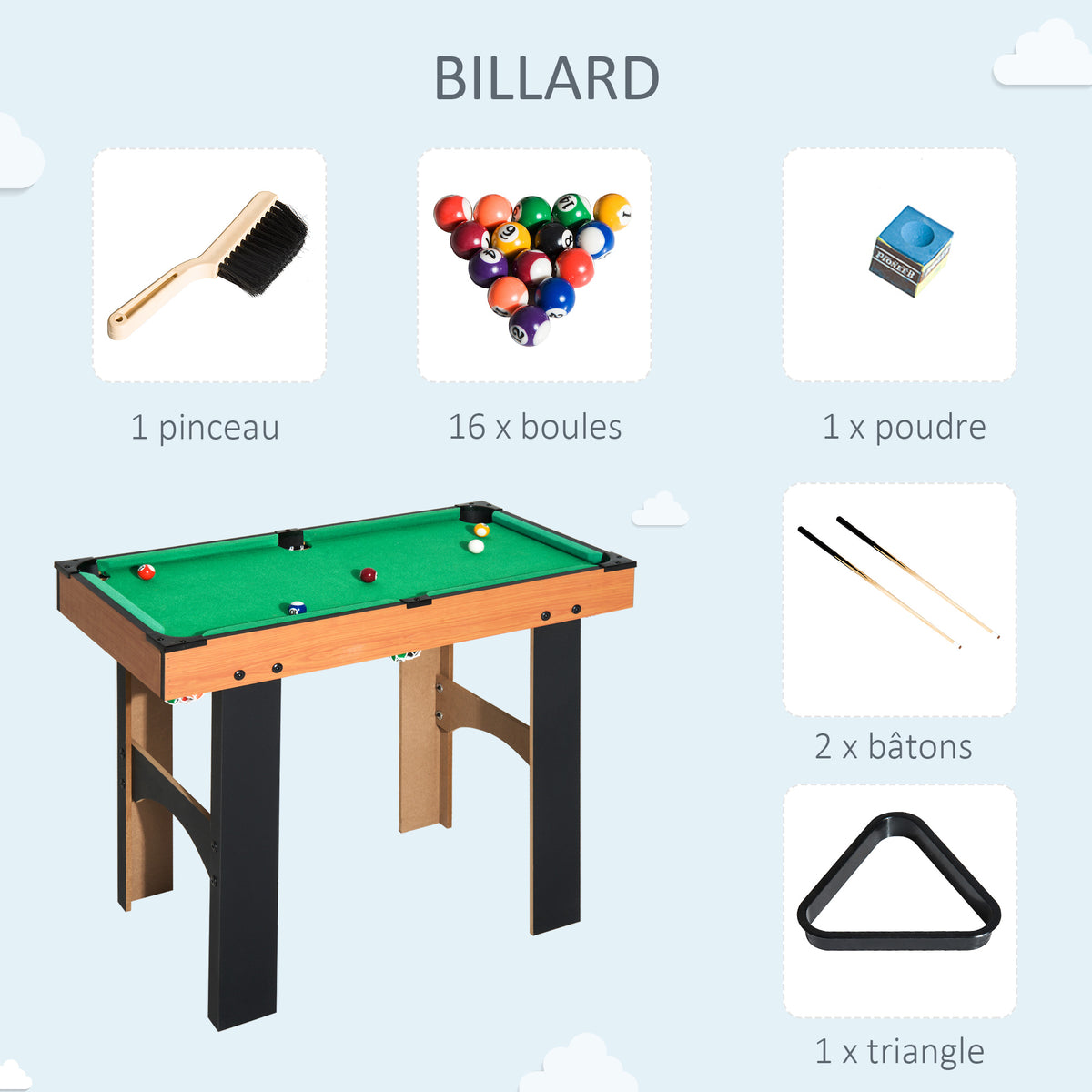 Mini Table multi jeux 4 en 1 babyfoot billard air hockey ping-pong avec accessoires en bois 92L x 78l x 80H cm-7