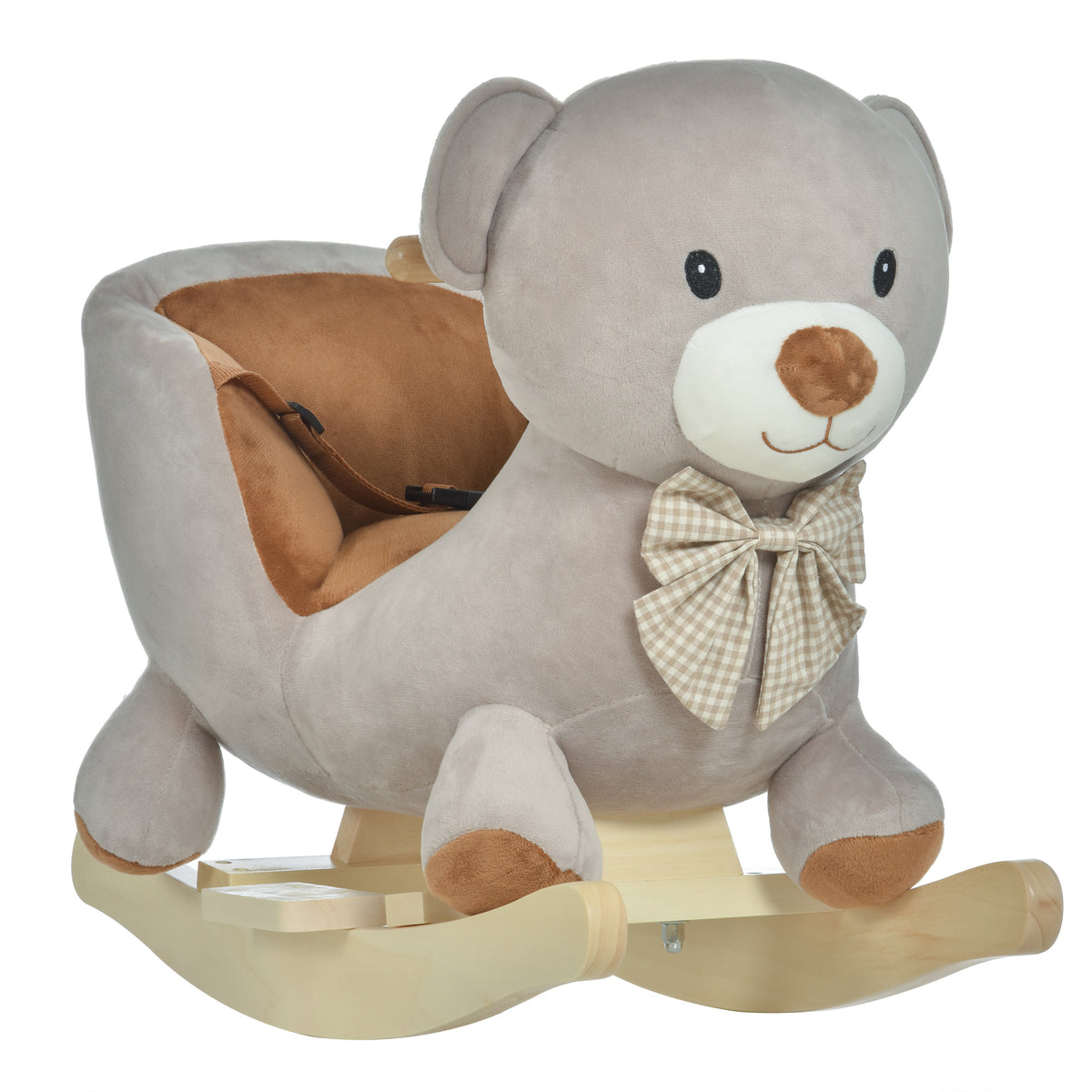 Cheval à Bascule Jouet à Bascule Ourson pour Enfants de 18-36 Mois Fauteuil intégré Ceinture de sécurité Fonction sonore grognement Gris Marron-0