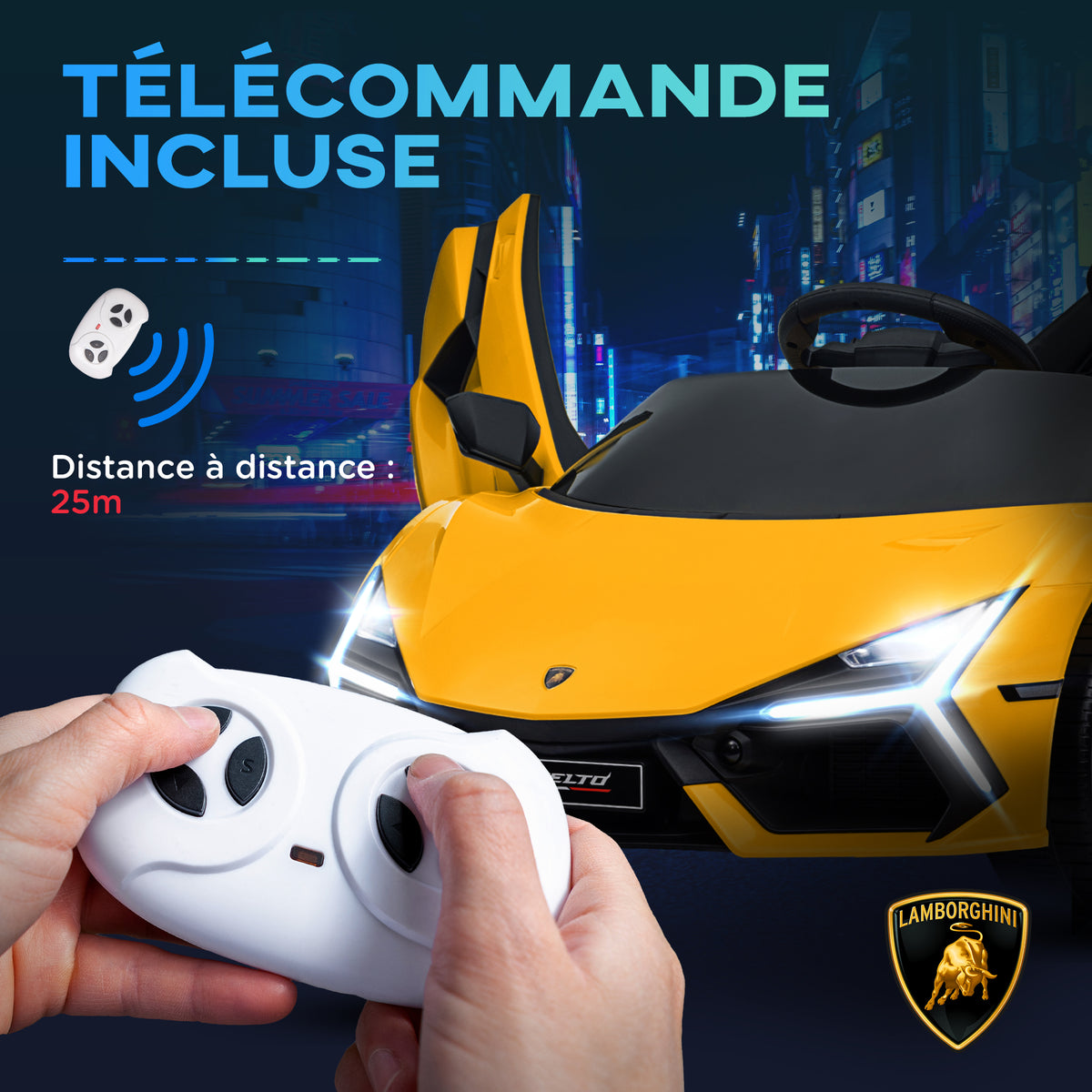 Voiture électrique 12V sous licence Lamborghini Revue véhicule électrique télécommande vitesse 3-5 km/h 3-5 ans jaune-7