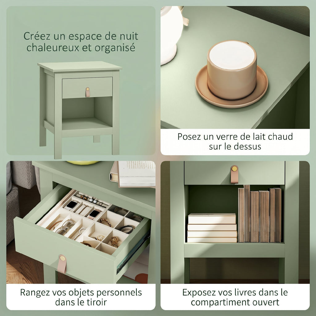 Lot de 2 tables de chevet avec tiroir et compartiment ouvert, 45 x 40 x 55 cm, vert-4