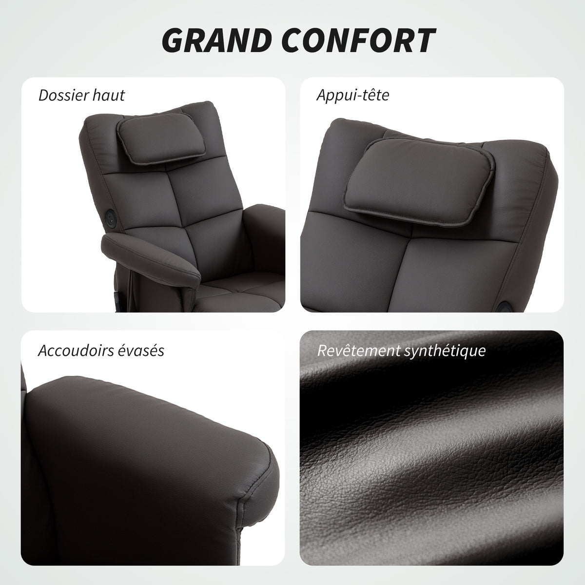 Fauteuil massant avec repose-pied, dossier inclinable jusqu'à 135°, coffre de rangement, télécommande-7