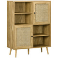 Buffet meuble de rangement armoire haut aspect bois et cannage design 2 portes - dim. 90L x 32,5l x 120H cm-0