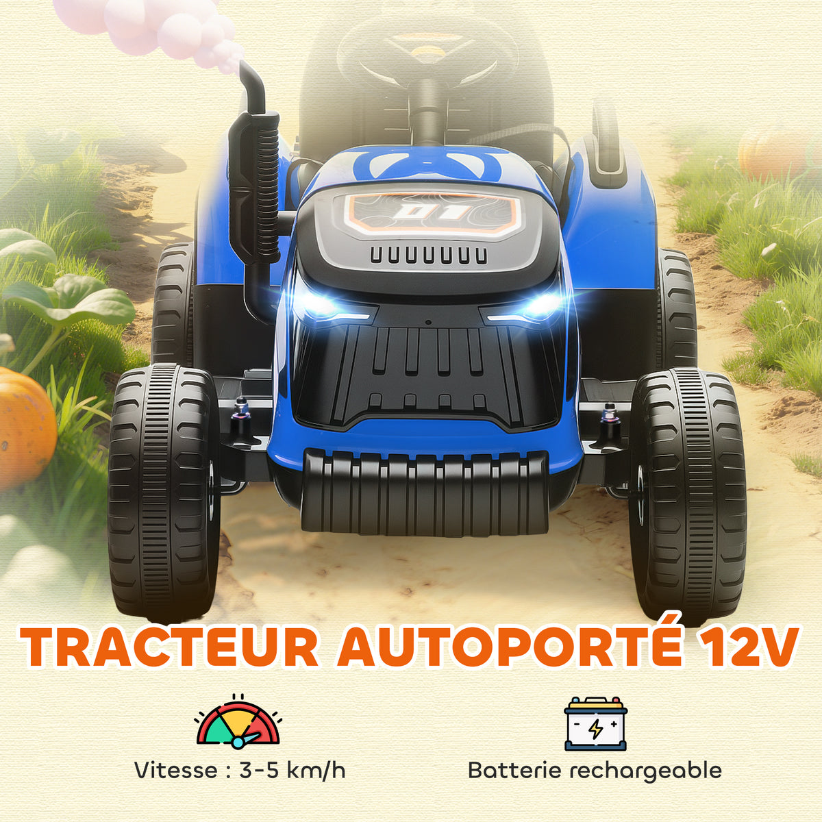 Tracteur électrique enfants avec remorque amovible, voiture électrique enfants, télécommande 2,4G, 139x58x55cm, bleu-3