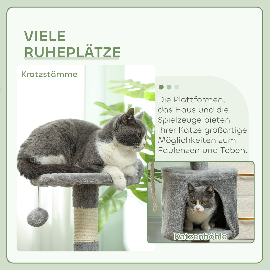 Arbre à chats multi-équipements griffoirs grattoirs plateformes niche corde jouets 40 x 40 x 114 cm gris-4