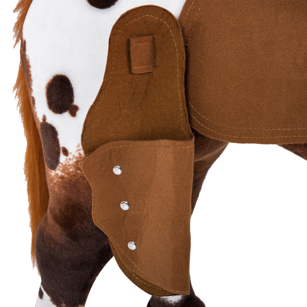 Cheval Debout en Peluche Effets sonores hennissement et Galop Selle étrier rênes 85L x 28l x 60H Marron Blanc-8