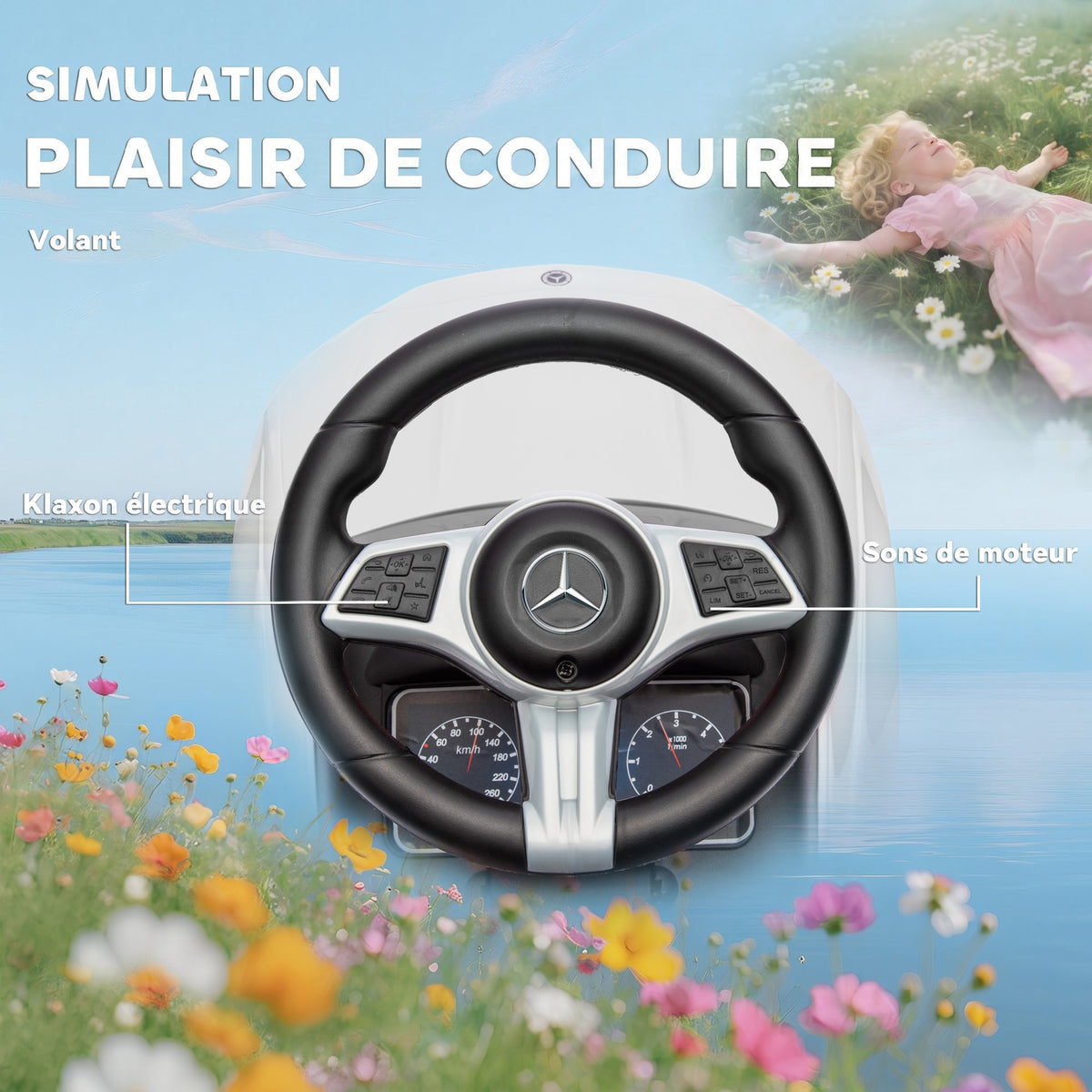 Porteur Enfants Mercedes-Benz sous Licence, Porteur Voiture à Pousser avec Poignée Amovible, 91 x 40 x 83 cm, Blanc-6