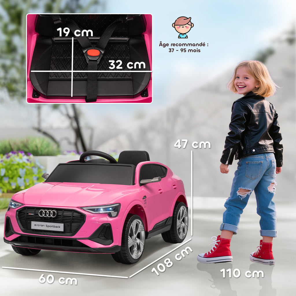 Voiture électrique enfants, véhicule électrique 12V avec télécommande 2,4G, phares, musique, klaxon, port USB, MP3, rose-2