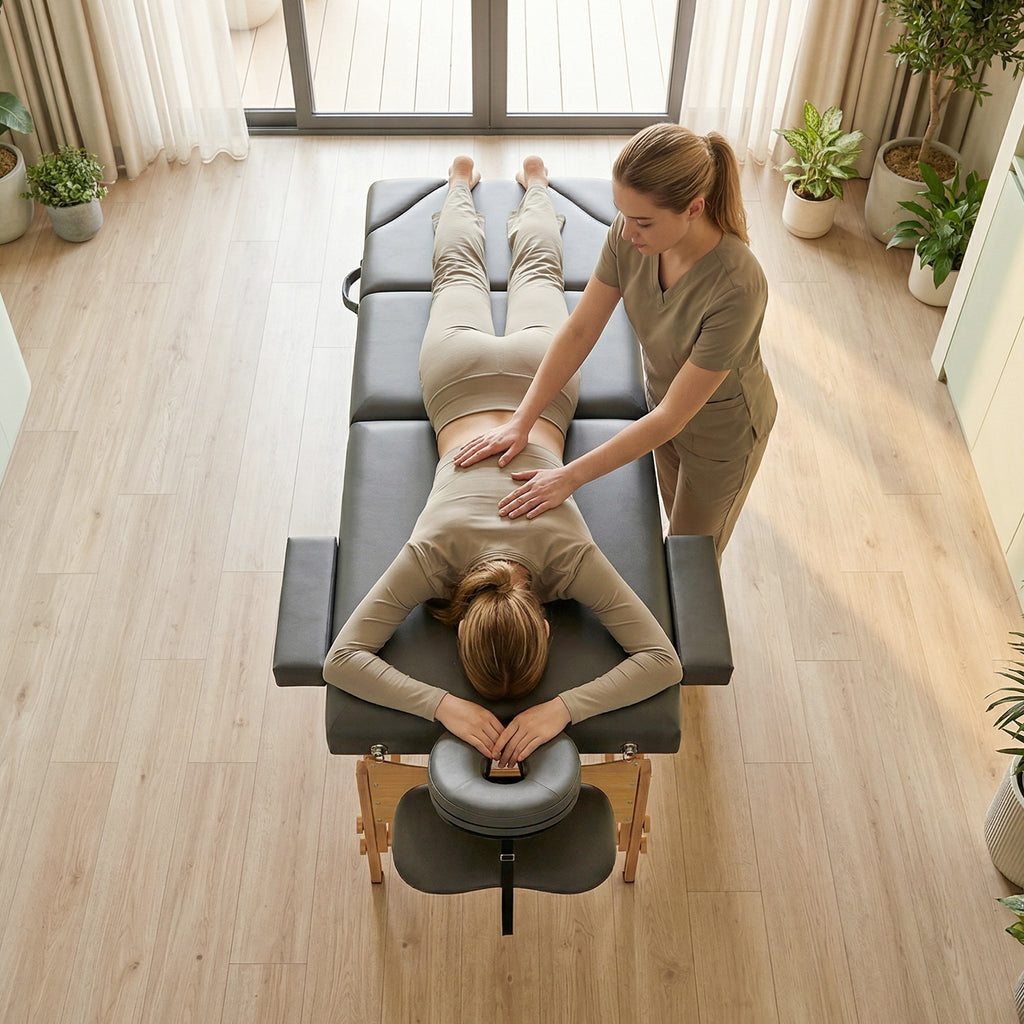 Table de massage pliante, lit de massage 3 zones portable 185 x 60 cm, hauteur et dossier réglables, appui-tête, gris-8