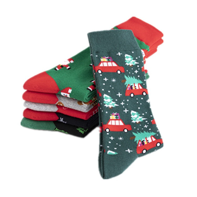 New Colorful Fashion Socks Medium-High Cotton Socks Large Size Christmas Elements Casual Trendy Men's Socks