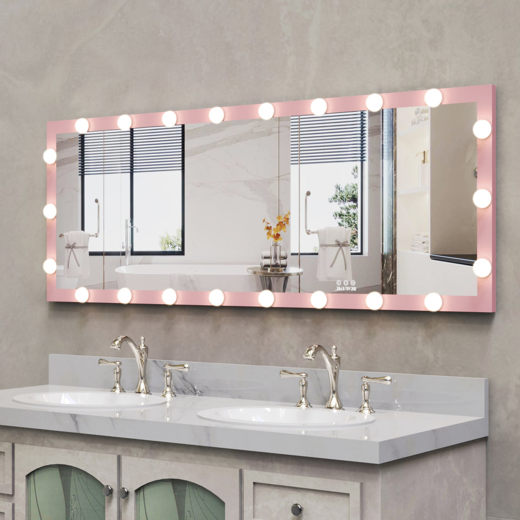 62.6-inch x 23.3-inch pink Hollywood illuminated full body vanity mirror with 3 color modesstanding floor mirror touch control