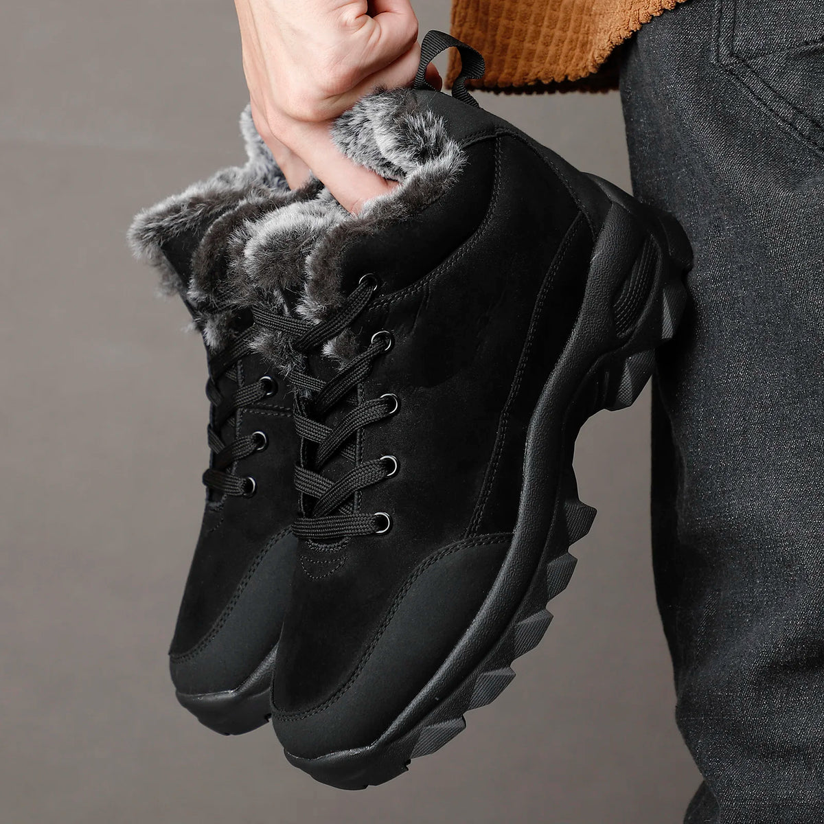 Men's snow boots with winter fleece insulation, outdoor boots, cotton shoes, lightweight boots