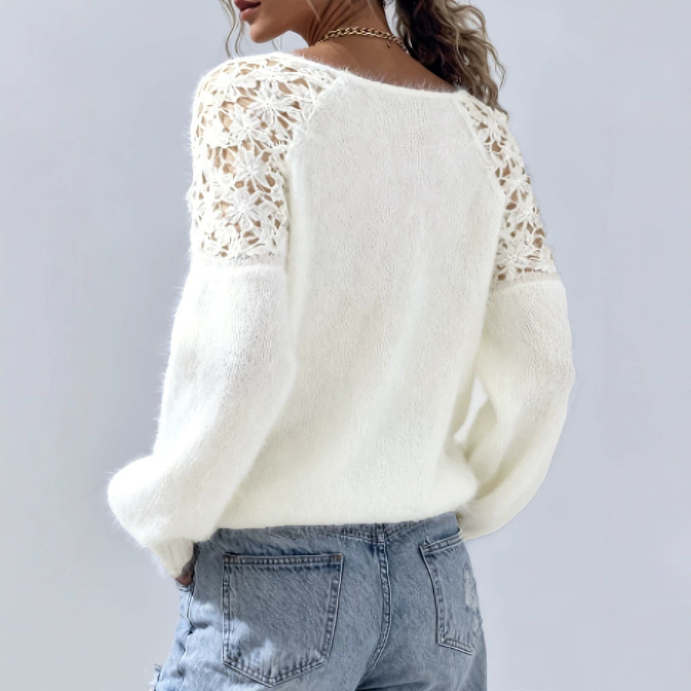Crochet Long Knit Sweater Women's Pullover