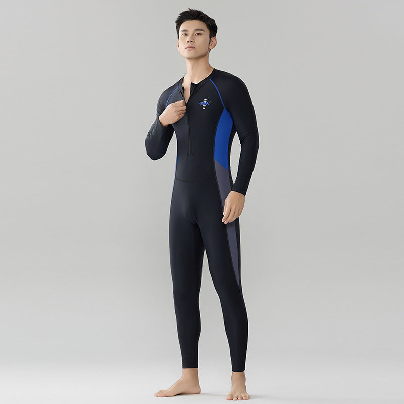 Long Sleeve Men's Full-Body Swimwear with UV Protection, Thickened Design