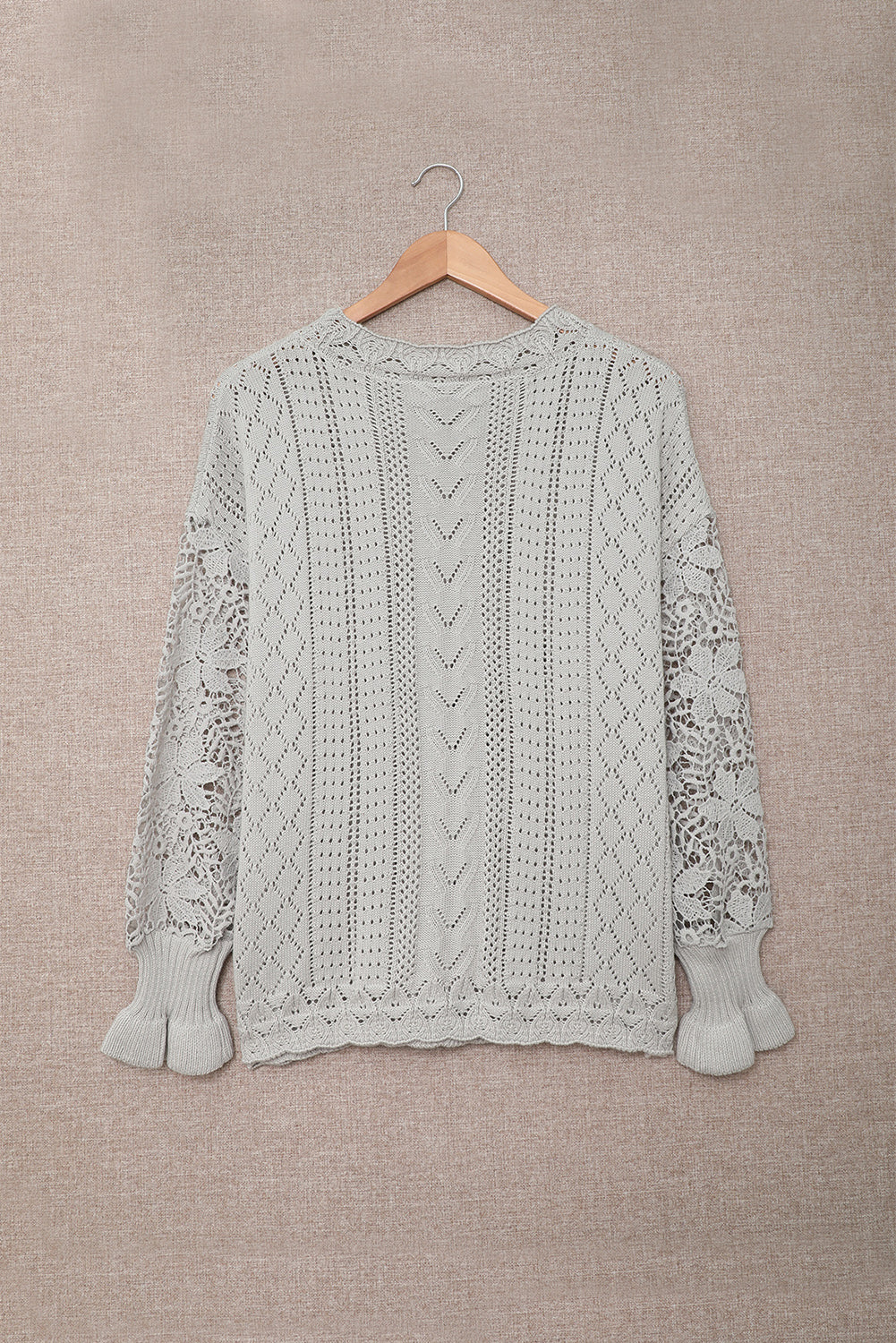 White Crochet Lace Pointelle Knit Sweater