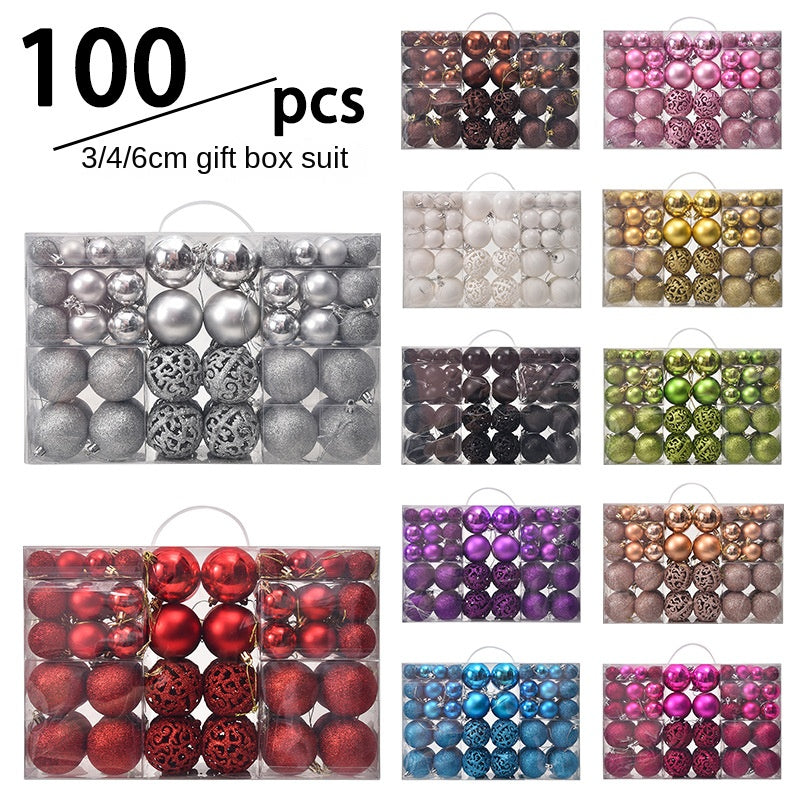 3/4/6cm 100pcs Christmas ball gift box set with electroplated hollow plastic balls for Christmas decoration