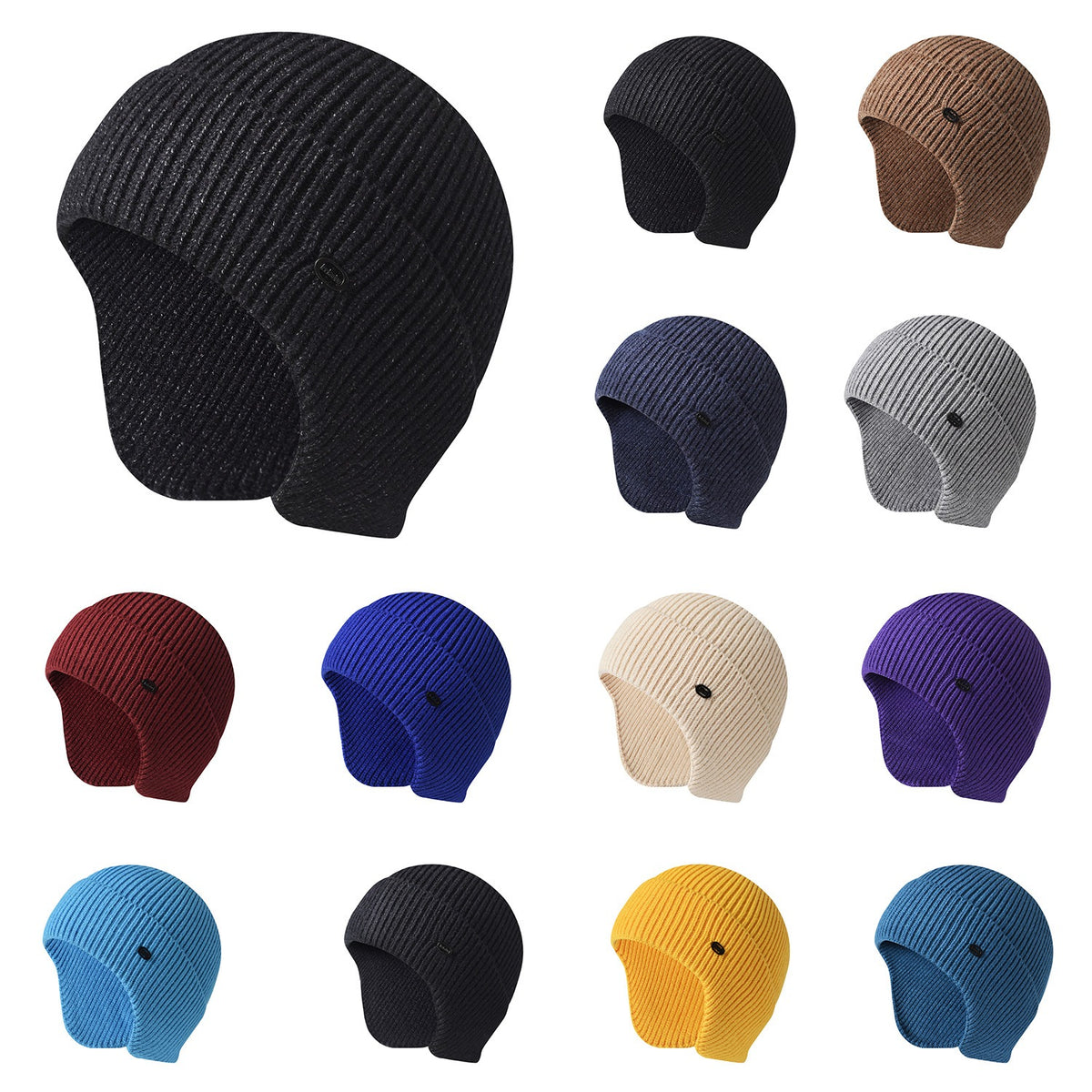 Knitted Hats In Autumn And Winter Men's And Women's Solid Color Warm Earmuffs Outdoor Cycling Wool Hats Ski Pullover Cold Hats