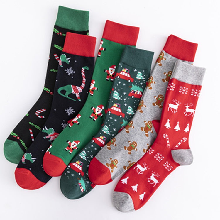 New Colorful Fashion Socks Medium-High Cotton Socks Large Size Christmas Elements Casual Trendy Men's Socks