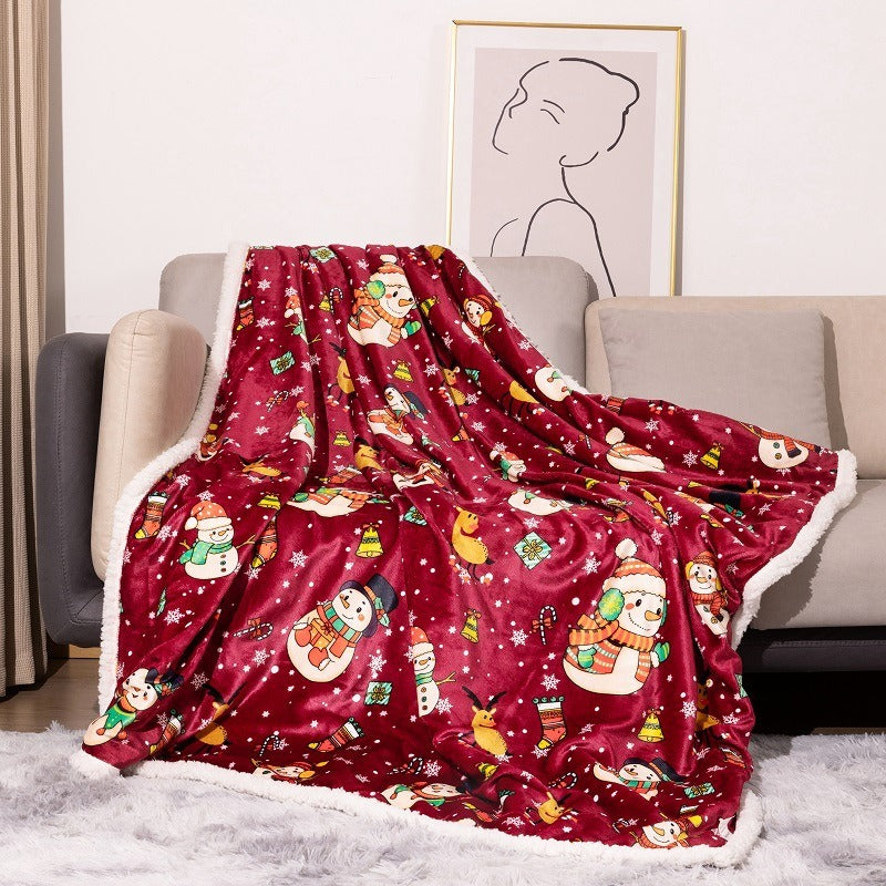 Flannel Christmas Blanket Double Layer Snowflake Christmas Decorative Blanket Nap Blanket Thick Throw Blanket