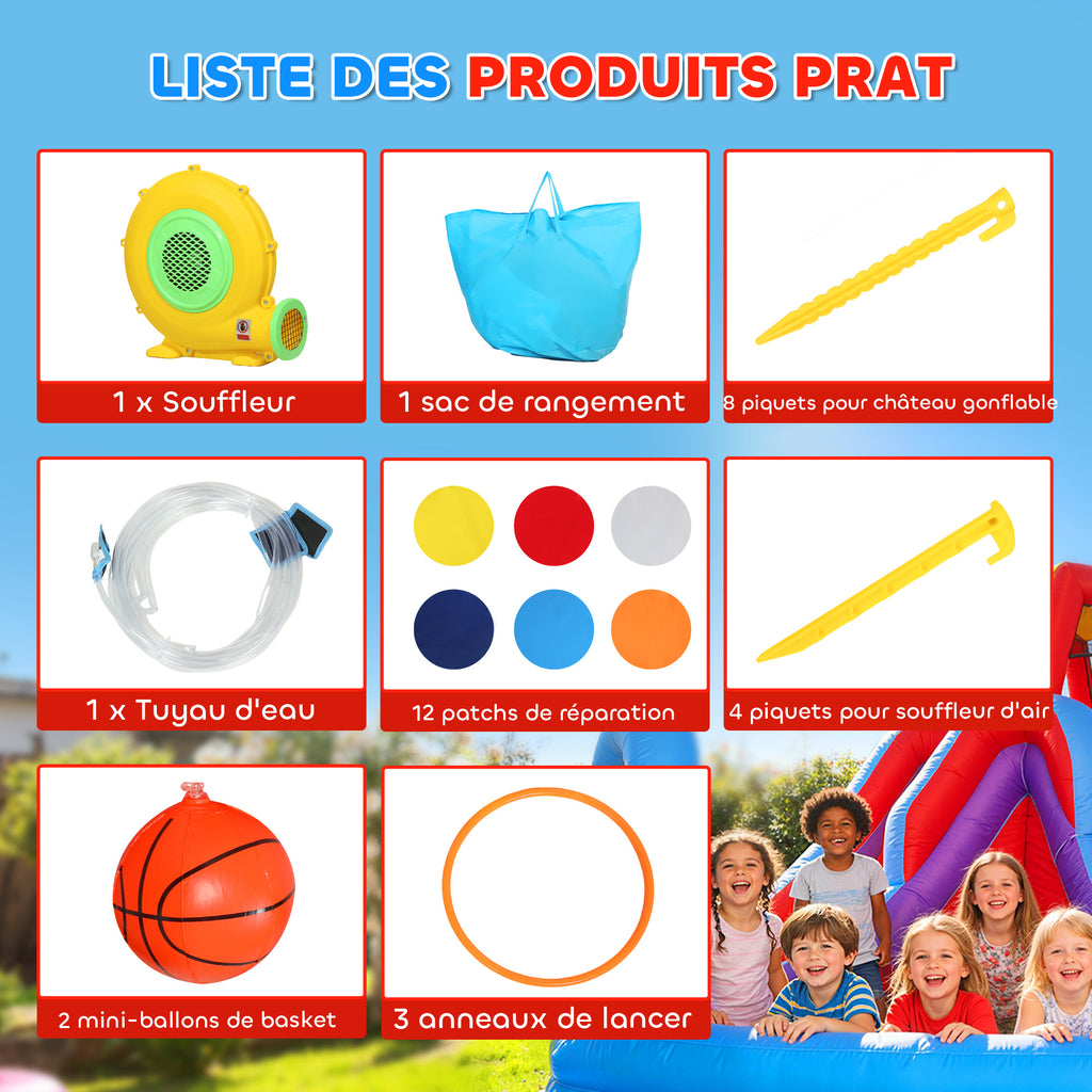 Château gonflable avec souffleur 8 en 1, parc aquatique, toboggan, trampoline, piscine à balles, multicolore-7
