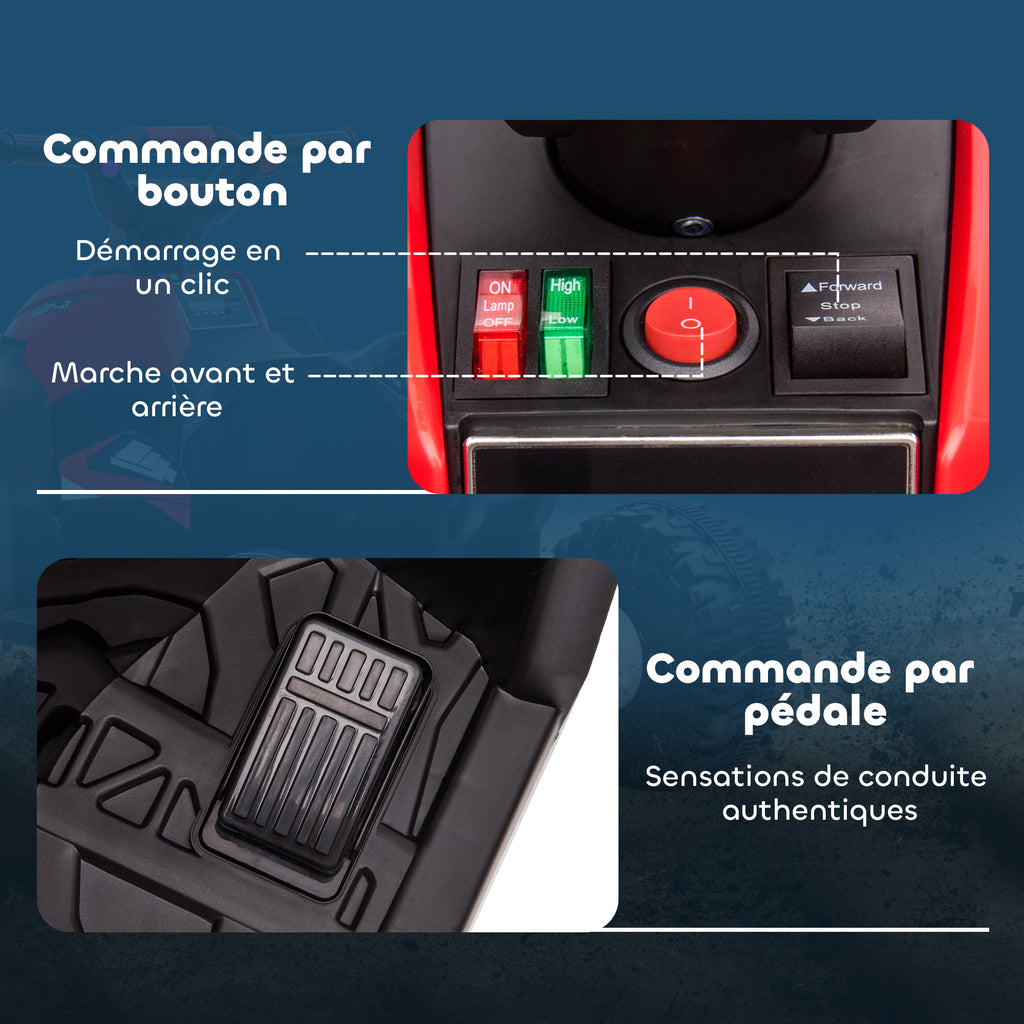 Quad électrique enfant de 3 à 5 ans 12 V 2 moteurs 2 vitesses 3-6 km/h phares LED klaxon rouge-6