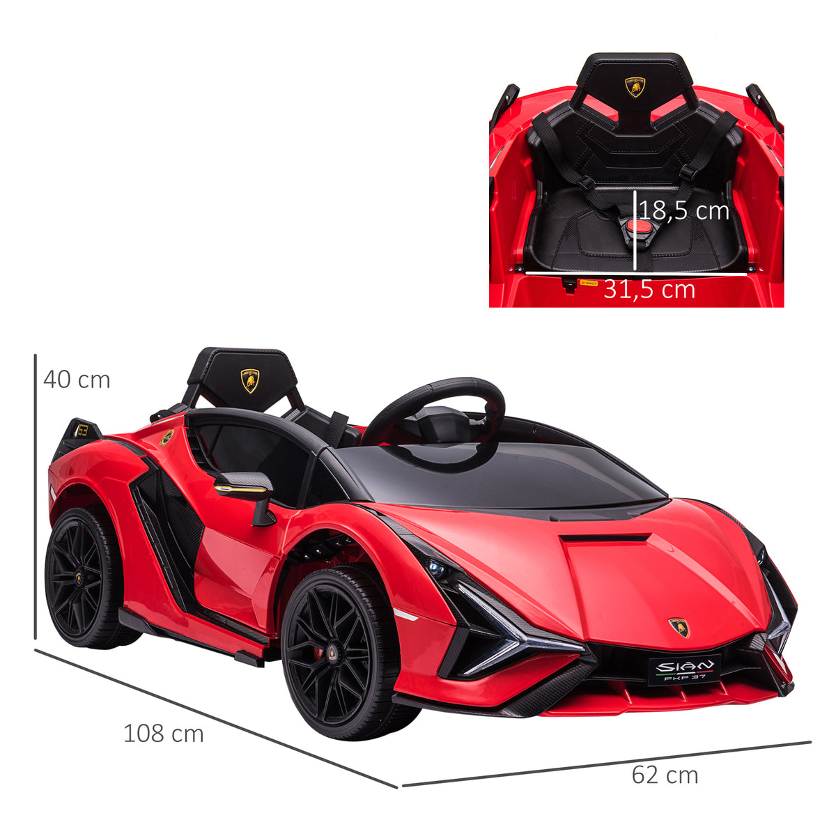 Voiture électrique Enfants de Sport Véhicule électrique Lamborghini Sian 12 V - V. Max. 5 Km/h avec Télécommande 2,4G Effets sonores + Lumineux Rouge-2