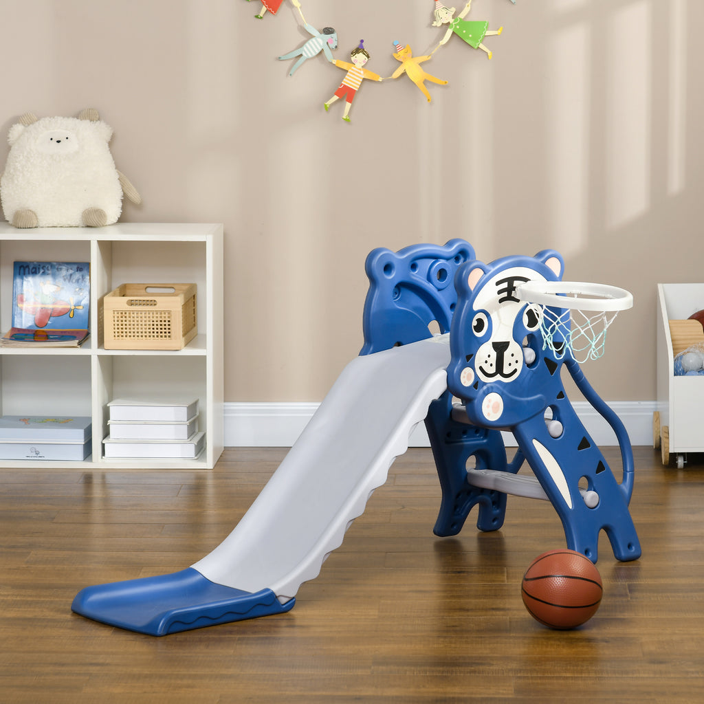 Toboggan pour enfants, toboggan intérieur pour enfants, avec panier de basket, thème tigre, de 18 à 36 mois, bleu-1