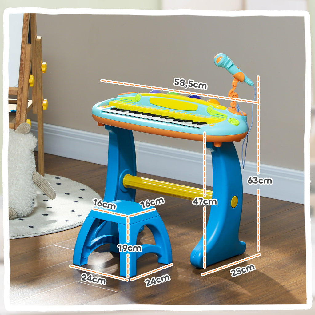 Piano enfant électronique 37 touches, avec micro, tabouret, lumière LED, fonction d'enregistrement et de relecture-2