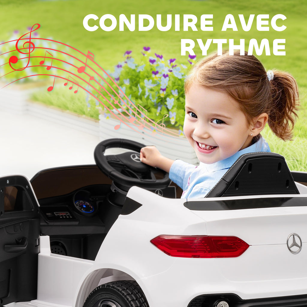 Voiture électrique enfants, véhicule électrique 12V, télécommande 2,4G, 3 vitesses, démarrage lent, 105x68x50cm, blanc-6