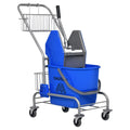 Chariot de ménage chariot de lavage chariot de nettoyage professionnel presse à mâchoire seau 26 L + panier de rangements dim. 73L x 45l x 95H cm bleu-0