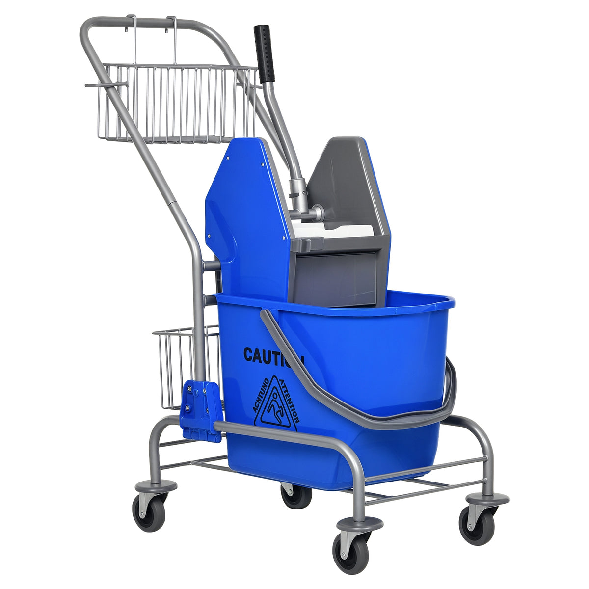 Chariot de ménage chariot de lavage chariot de nettoyage professionnel presse à mâchoire seau 26 L + panier de rangements dim. 73L x 45l x 95H cm bleu-0