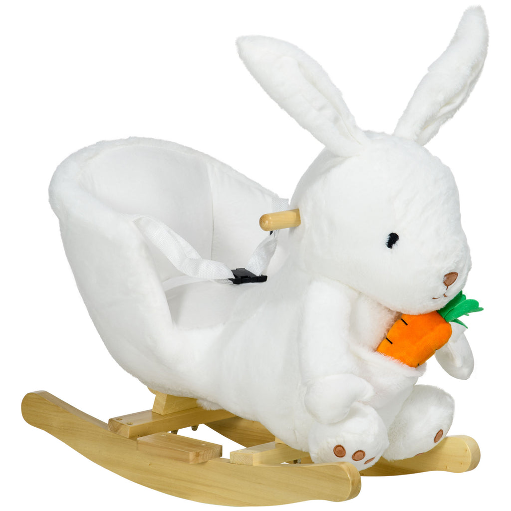 Jouet à bascule modèle lapin fonction musicale selle grand confort peluche courte douce bois peuplier 18-36 mois blanc-0