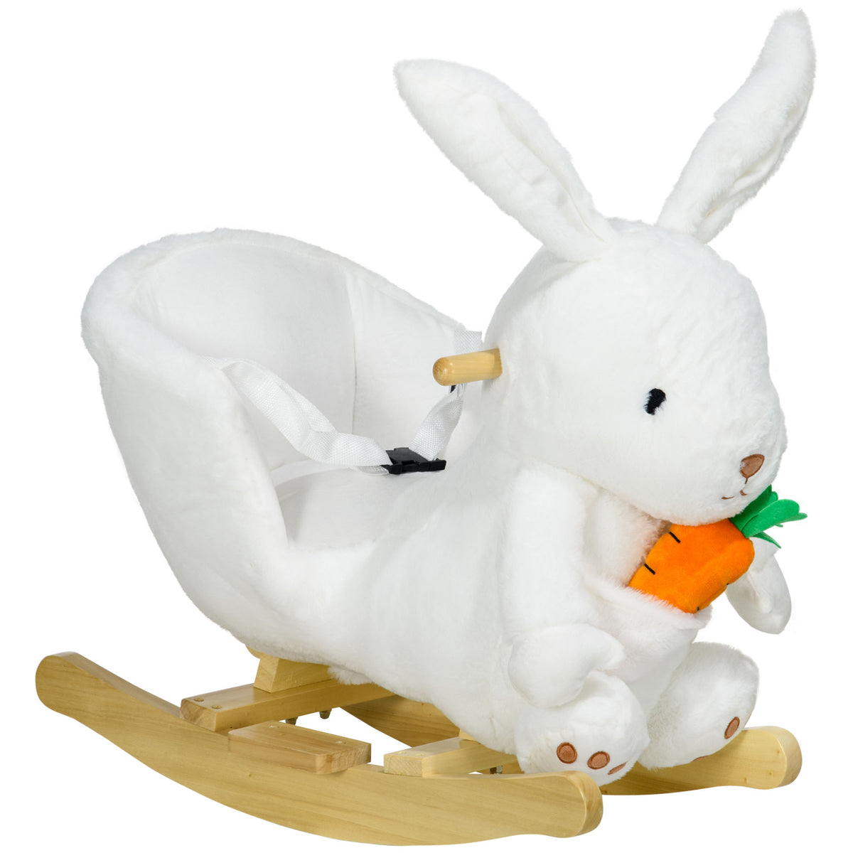 Jouet à bascule modèle lapin fonction musicale selle grand confort peluche courte douce bois peuplier 18-36 mois blanc-0