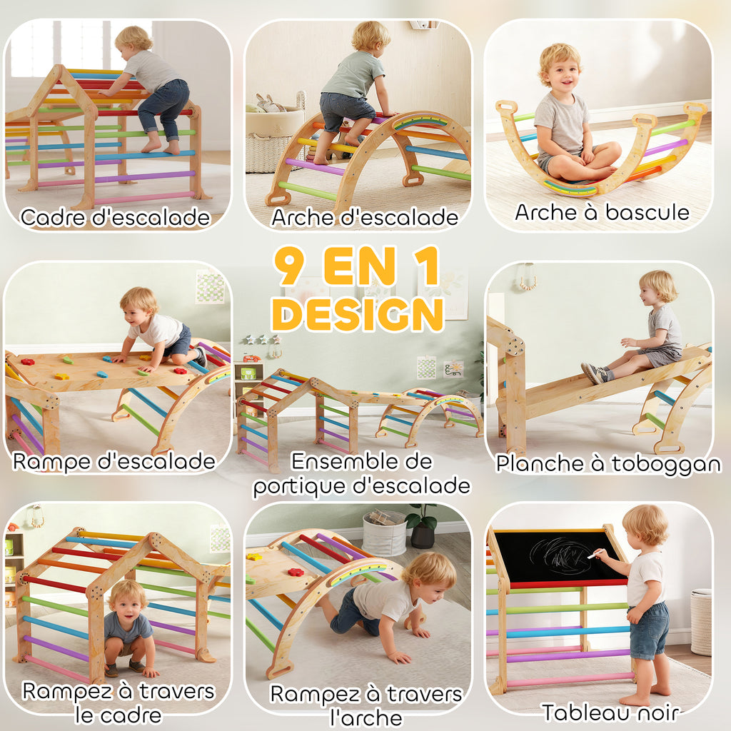 Triangle d'escalade enfant avec rampe réversible toboggan bascule et structure d'escalade multicolore-3