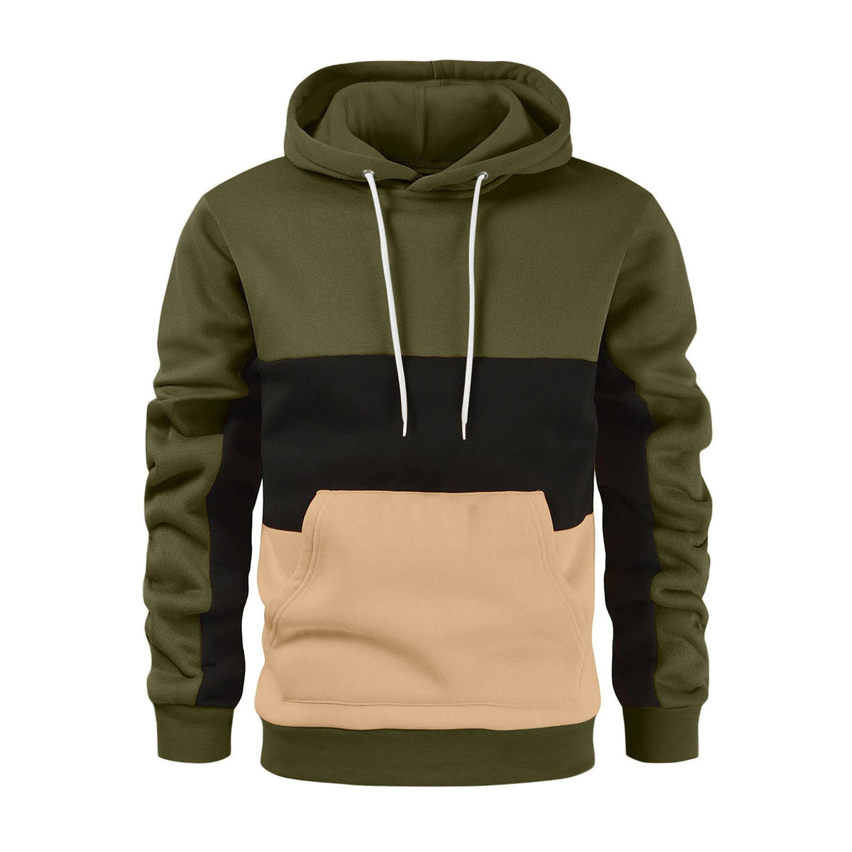 New autumn and winter men's warm plush hoodie, fashionable color blocking casual pullover hoodie, sports hoodie