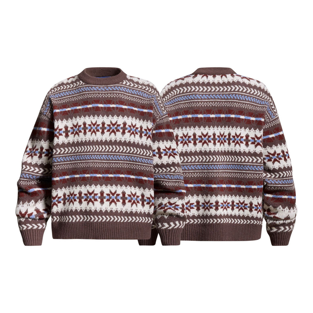 Color Block Geometric Pattern Round Neck Drop Shoulder Loose Knit Pullover Sweater for Men