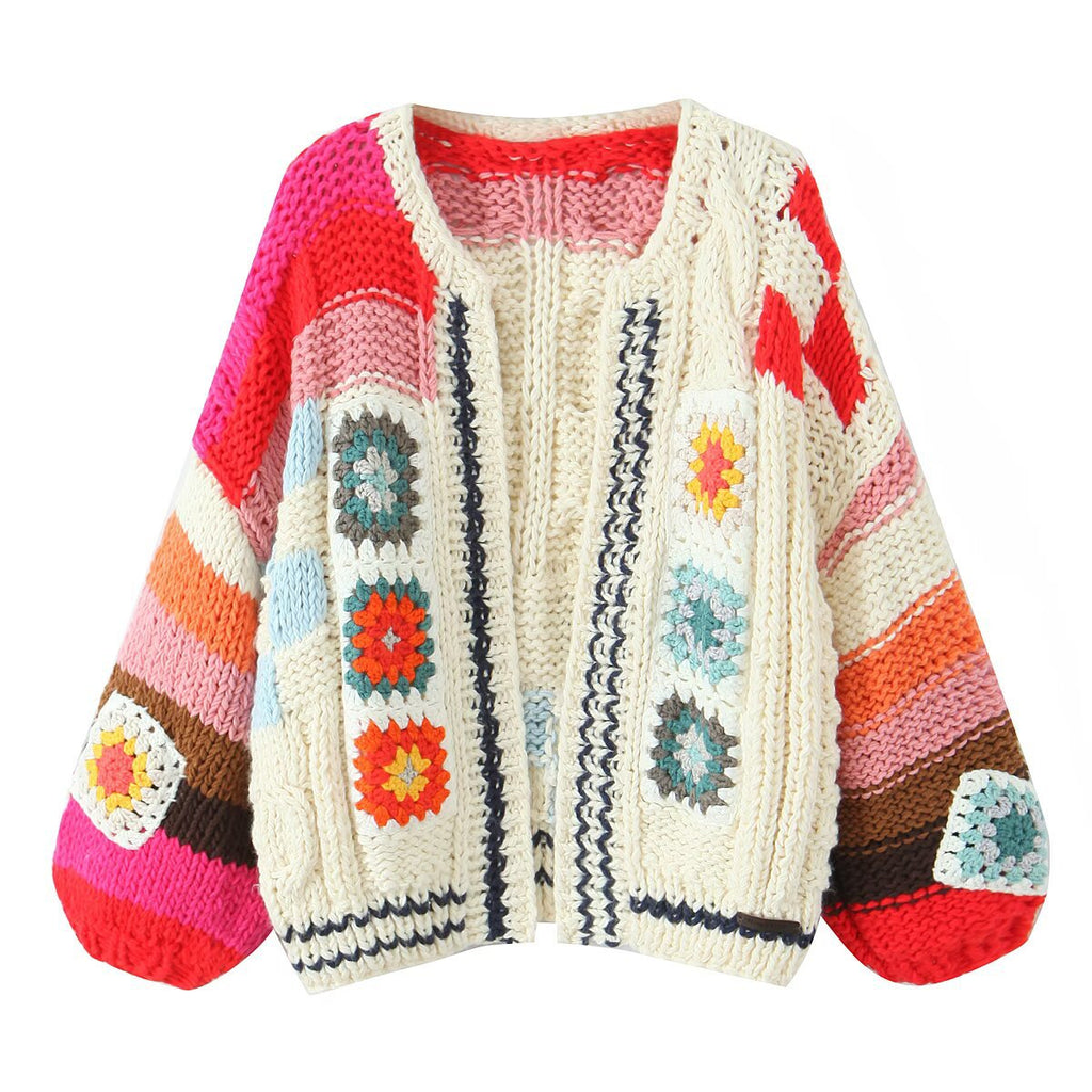 Retro style loose all handmade knitted sweater jacket