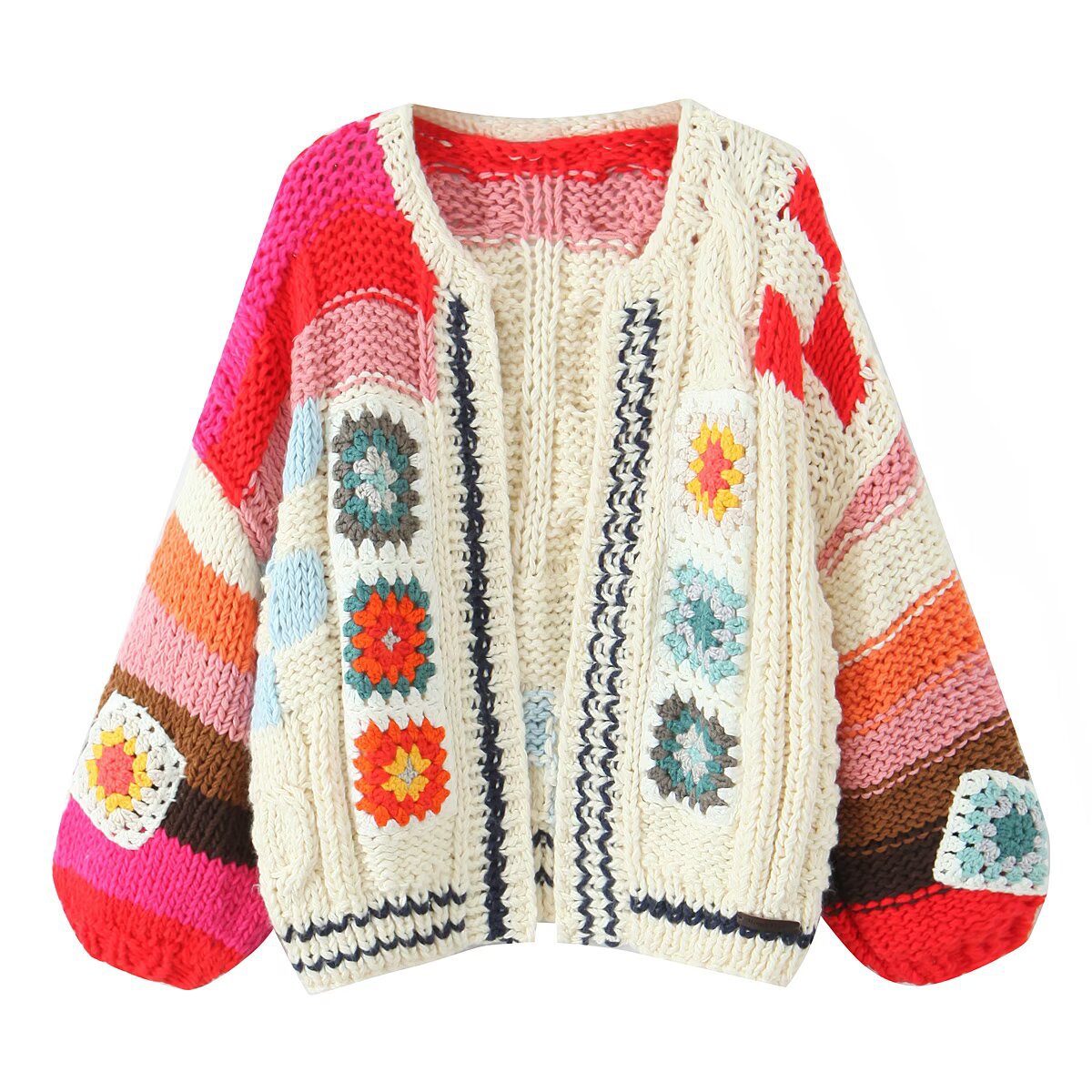 Retro style loose all handmade knitted sweater jacket