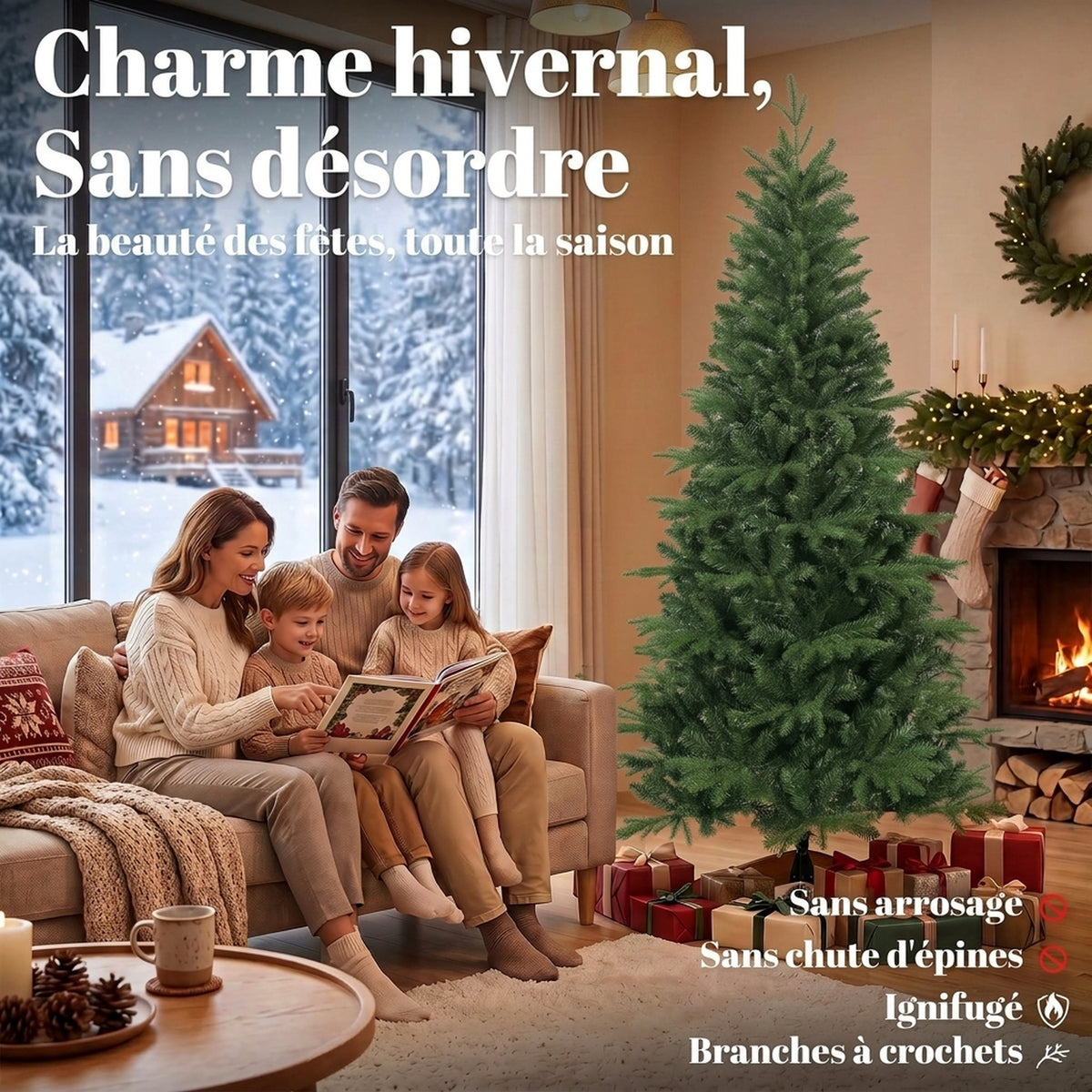 Sapin de Noël Artificiel 180 cm, Arbre de Noël, 1162 Branches Articulées en PE et PVC Ignifuge, Support en Bois Pliable-3