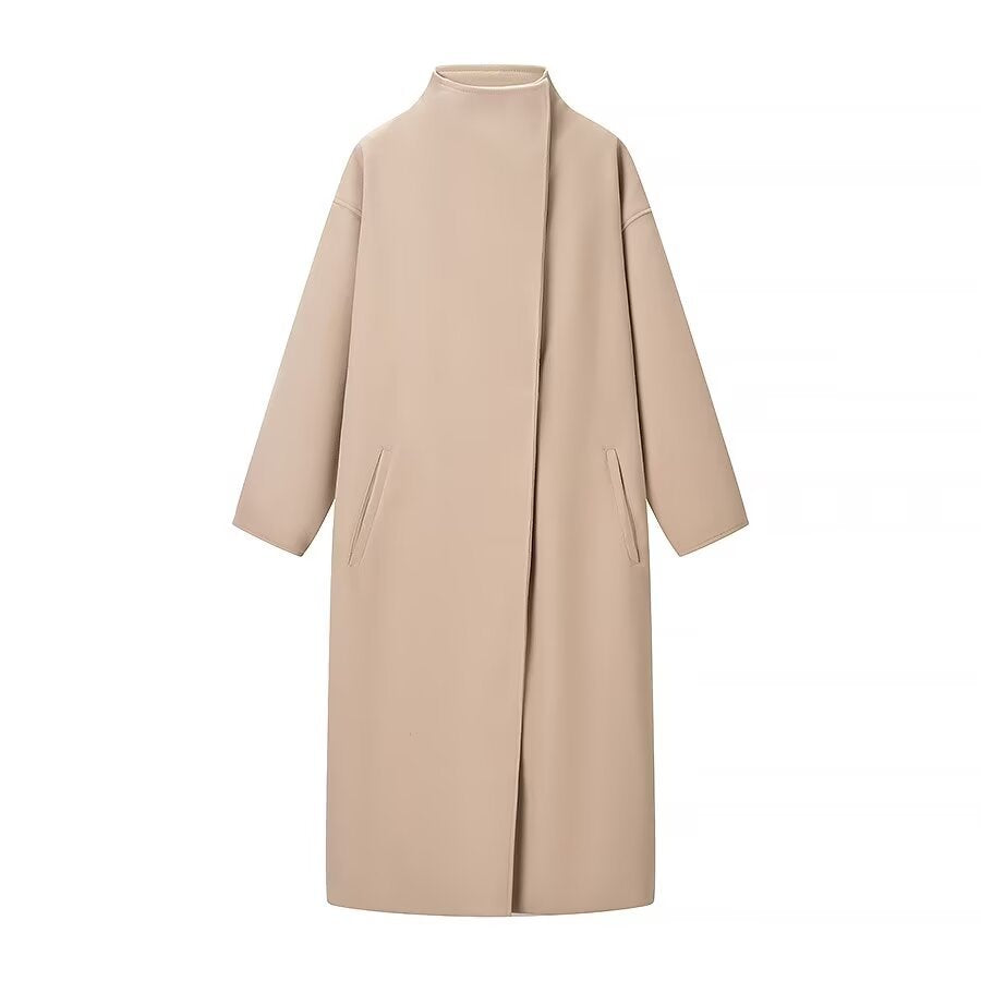 Solid color long woolen coat