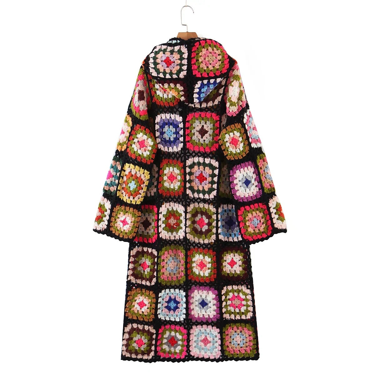 Spring new European and American fashion handmade grandmother grid hooded sweater