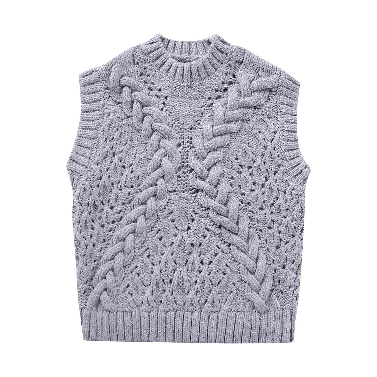 Women Fashion O Neck Sleeveless Twist Crochet Knitting Vest Sweater Female Chic Hollow Out Waistcoat Pullover Tops