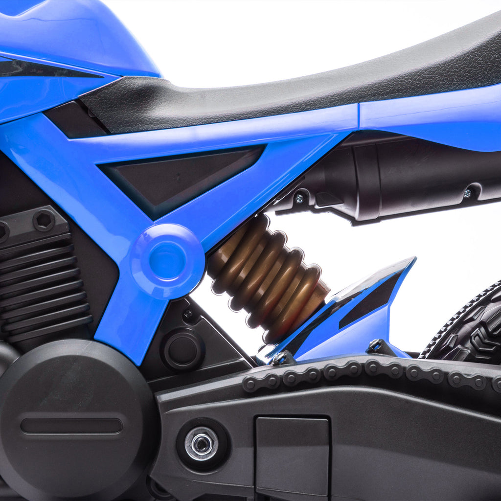 Moto cross électrique pour enfants 3-8 ans, batterie 6 V, 2 moteurs, klaxon et roues d'entraînement, charge 30KG, bleu-7